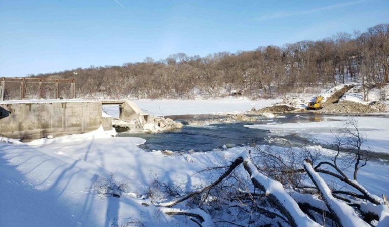 The Hydroelectric Dam in the midst of demolition, re-opening the Des Moines River.