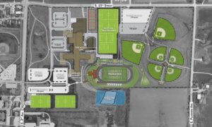 A graphic representation of a multi-use athletic complex master plan for the City of Indianola. Natural Grass Sports Field