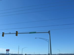 street image of the traffic light with blue sky