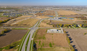 sky view of farmland and interstate