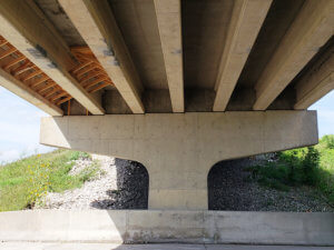 view from under overpass looking at beams