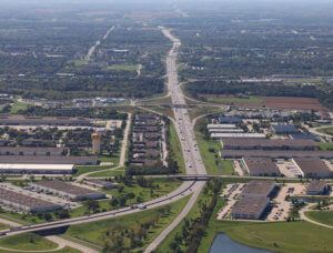 Aerial view of interstate 80/35.