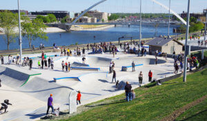 A massive crowd swarmed the riverfront for the opening day of the new Lauridsen Skatepark.