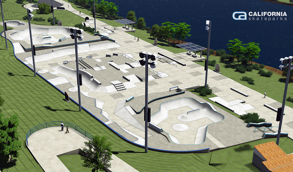 rendering showcasing stadium lighting over skate park