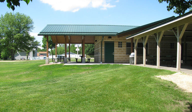 recently complete community building pavilion within Troy park in Robins, IA