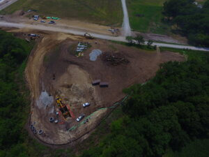 aerial view of pump station construction site