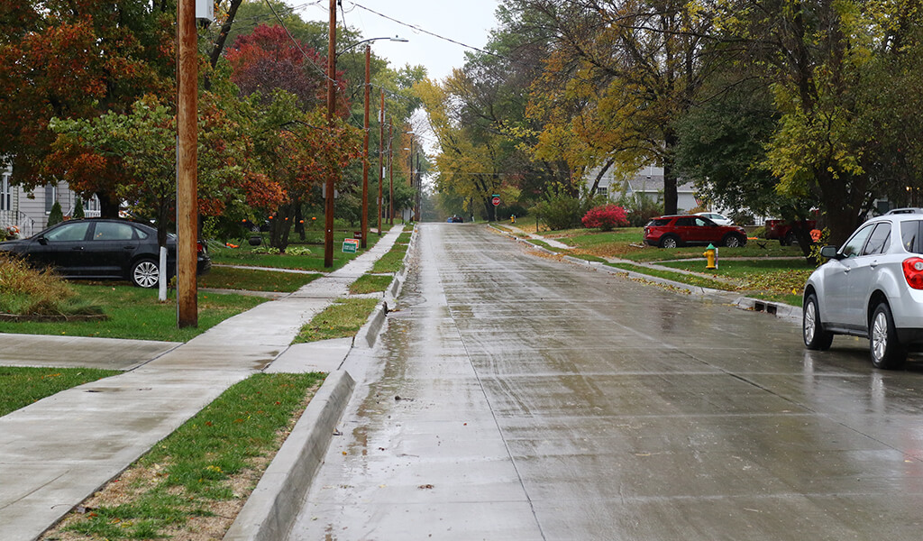 Project street after rainfall with no flooding