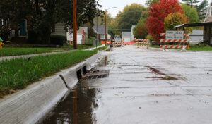 Storm drains and wet pavement with no flooding