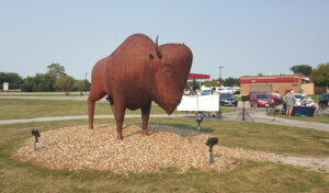 Bison statue on the Red Rock Prairie Trail