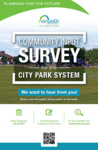 Flyer for the the community input survey for the city park system
