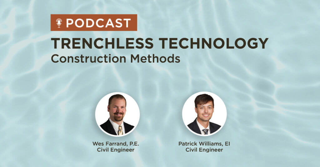 blue water background with title Trenchless technology construction methods podcast
