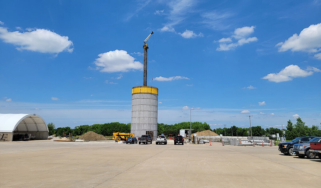 concrete water tower base being constructed