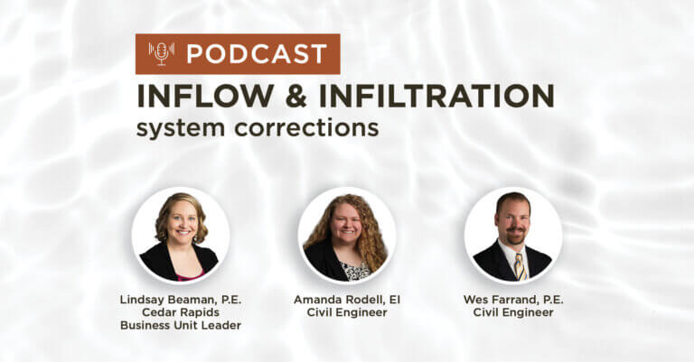 clear water background with title Inflow and infiltration system corrections podcast