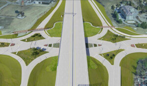 Rendering of diverging diamond interchange at Hickman Road and Interstate 35/80.