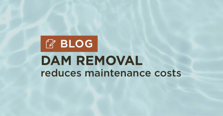 blue water background with title dam removal reduces maintenance costs blog