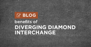dark grey road background with title benefits of a diverging diamond interchange