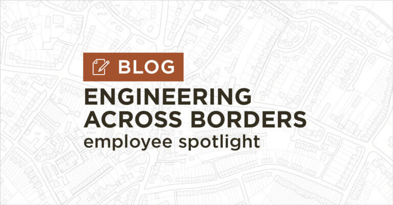 background of white and grey map plan with title Engineering across borders blog