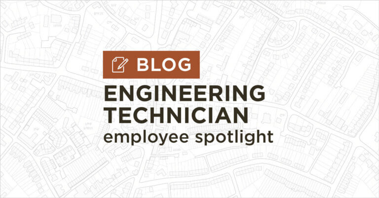 background of white and grey map plan with title engineering technician employee spotlight blog