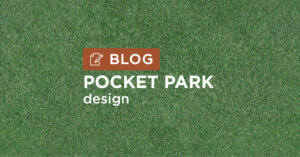 green grass background with title pocket park design