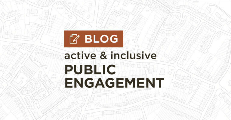 background of white and grey map plan with title active and inclusive public engagement blog