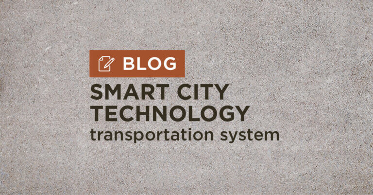tan gravel background with title smart city technology transportation system blog