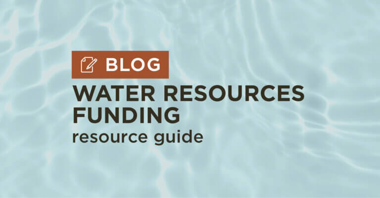 blue water background with title water resources funding resources guide blog