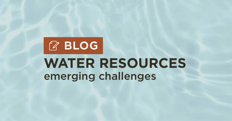 blue water background with title Water Resources emerging challenges blog