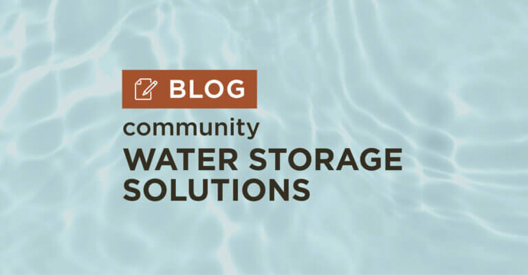 blue water background with title community water storage solutions blog