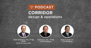 dark grey pavement background with title Corridor Planning & Operations Podcast