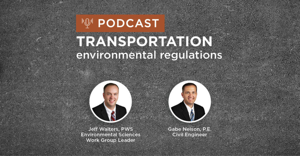 dark grey road background with title transportation environmental regulations podcast