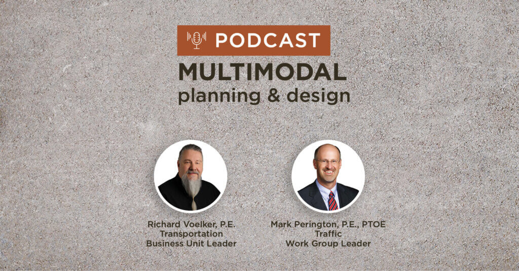 tan gravel background with title multimodal planning and design podcast