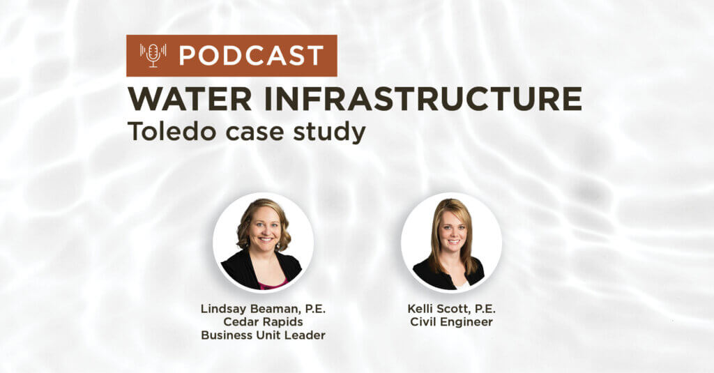 clear water background with title water infrastructure Toledo case study podcast