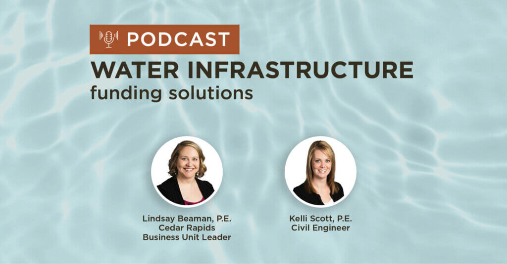 blue water background with title water infrastructure funding solutions podcast