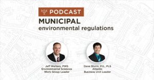 background of white and grey map plan with title municipal Environmental Podcast