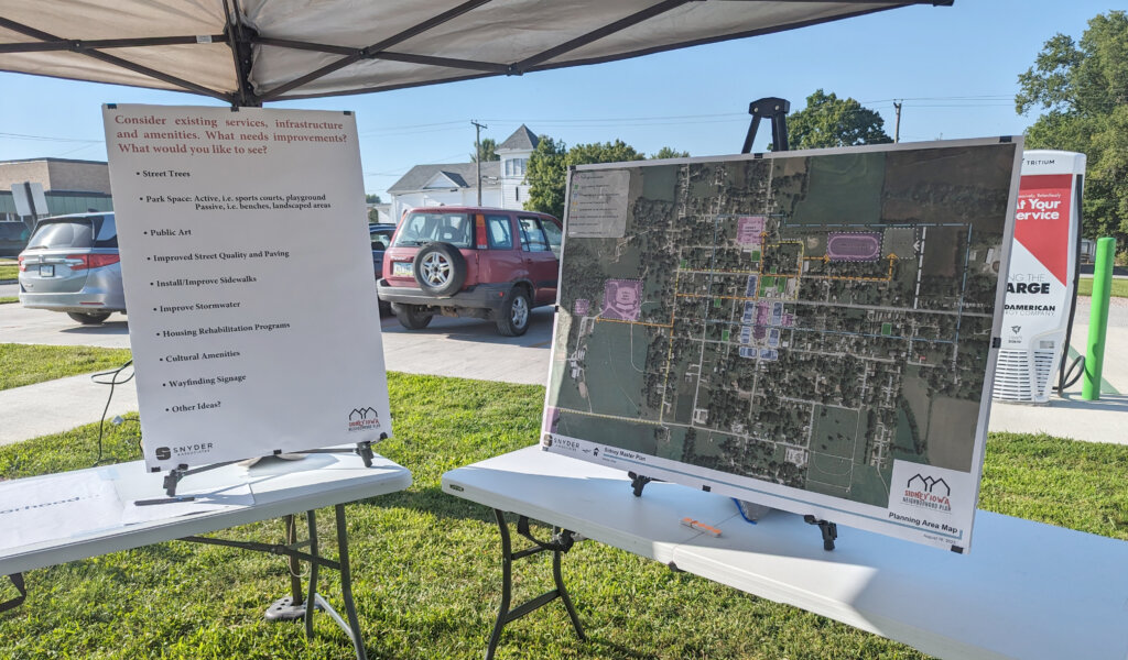 Poster boards with public engagement options and other community improvement ideas.