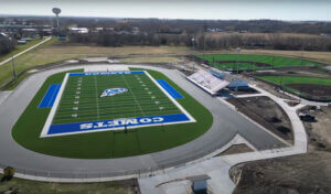 Aerial image of WLCSD new football field and track.