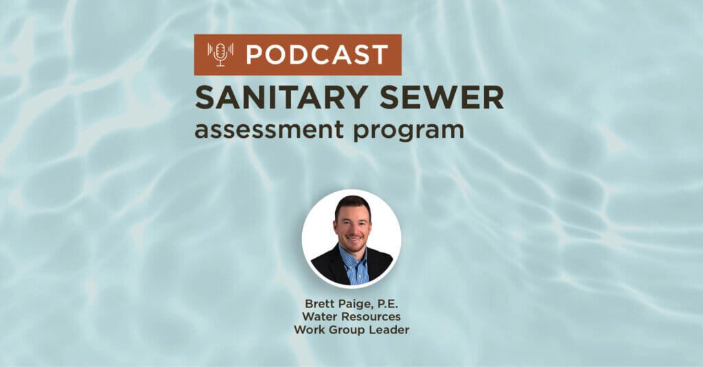 blue water background with title Sewer System Assessment Program Planning podcast