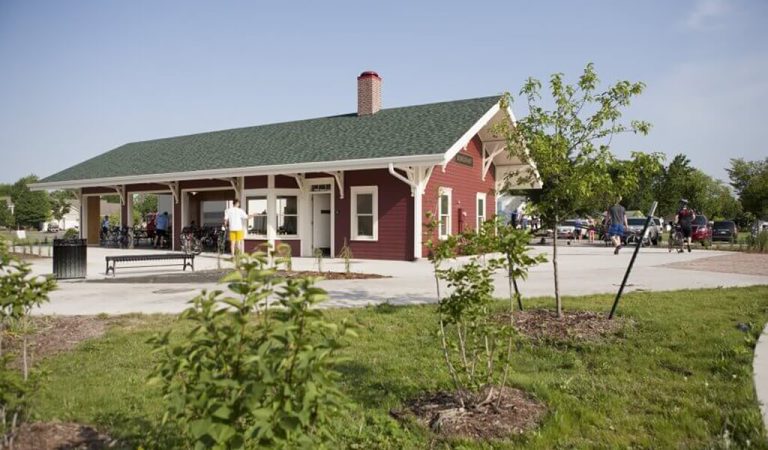 |||Fresh Pavement constructed for Chichaqua Valley Trail|Water projects for the Chichaqua Valley Trail|major flooding before restoration|Rendering of Bondurant IA Trail depot|Des Moines Area Trail map