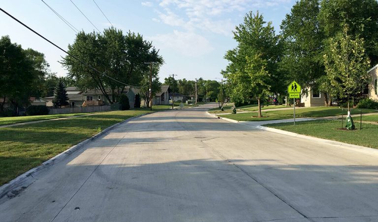 New residential city street with power lines