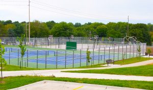 view of tennis court area from afar
