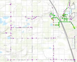 white GIS map shows roadway plotting