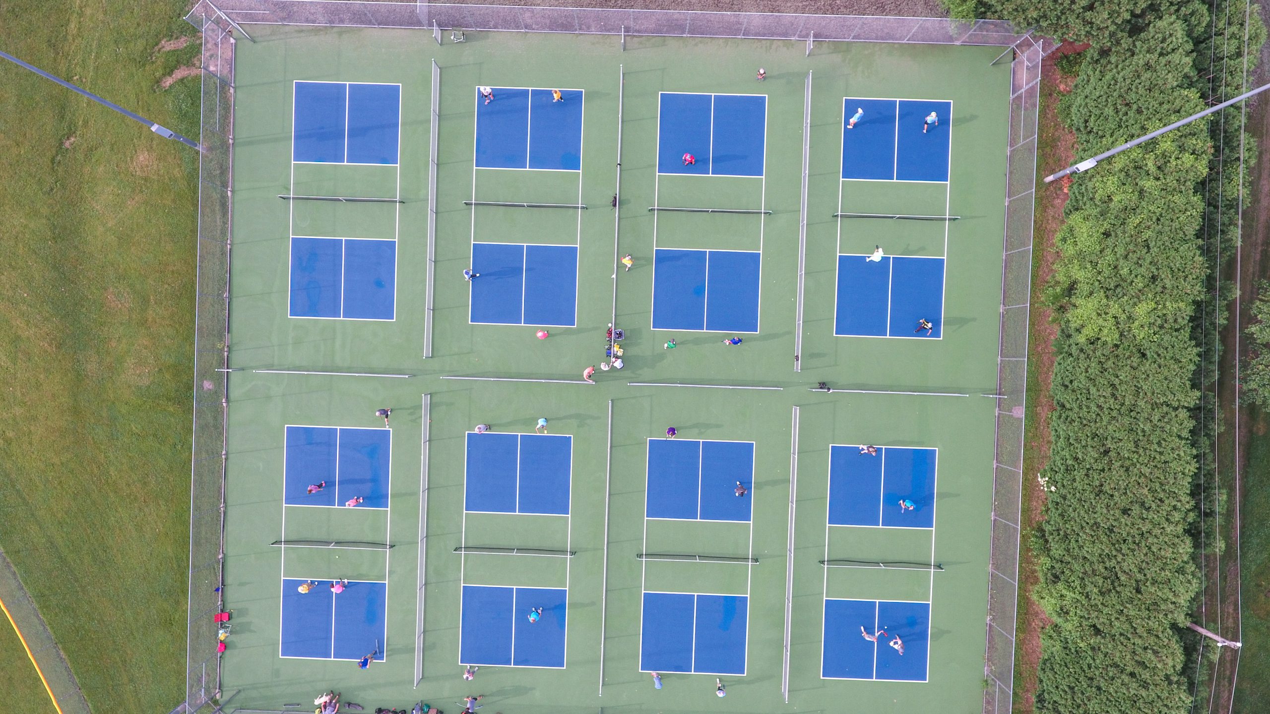 aerial view of pickleball courts