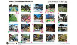 Poster board from public meeting with numerous images of infrastructure ideas and amenities.