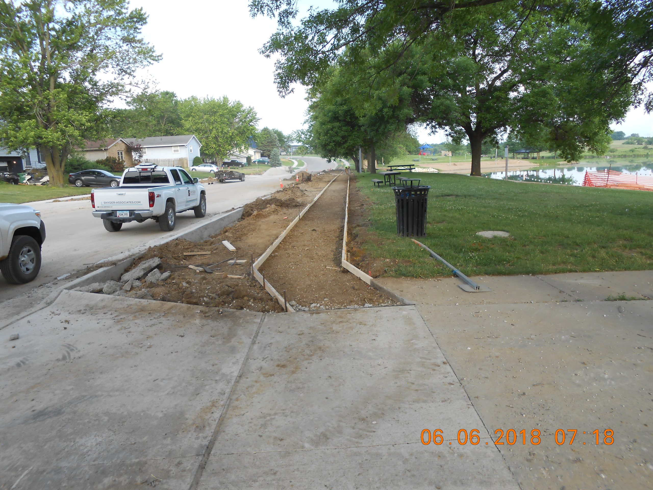 wood framing before sidewalk construction