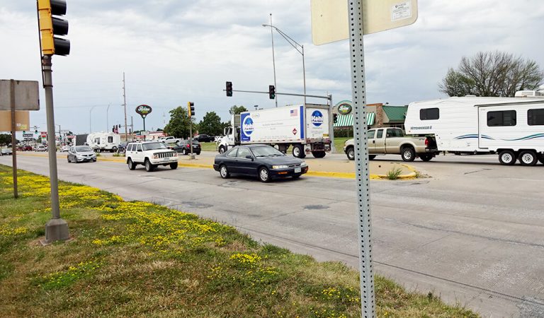 |aerial view of us 61 study area|vehicles entering a signalized intersection|aerial view of US-61 and mason road proposed corridor improvements|