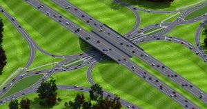 aerial rendering of diverging diamond interchange. Transportation Master Planning