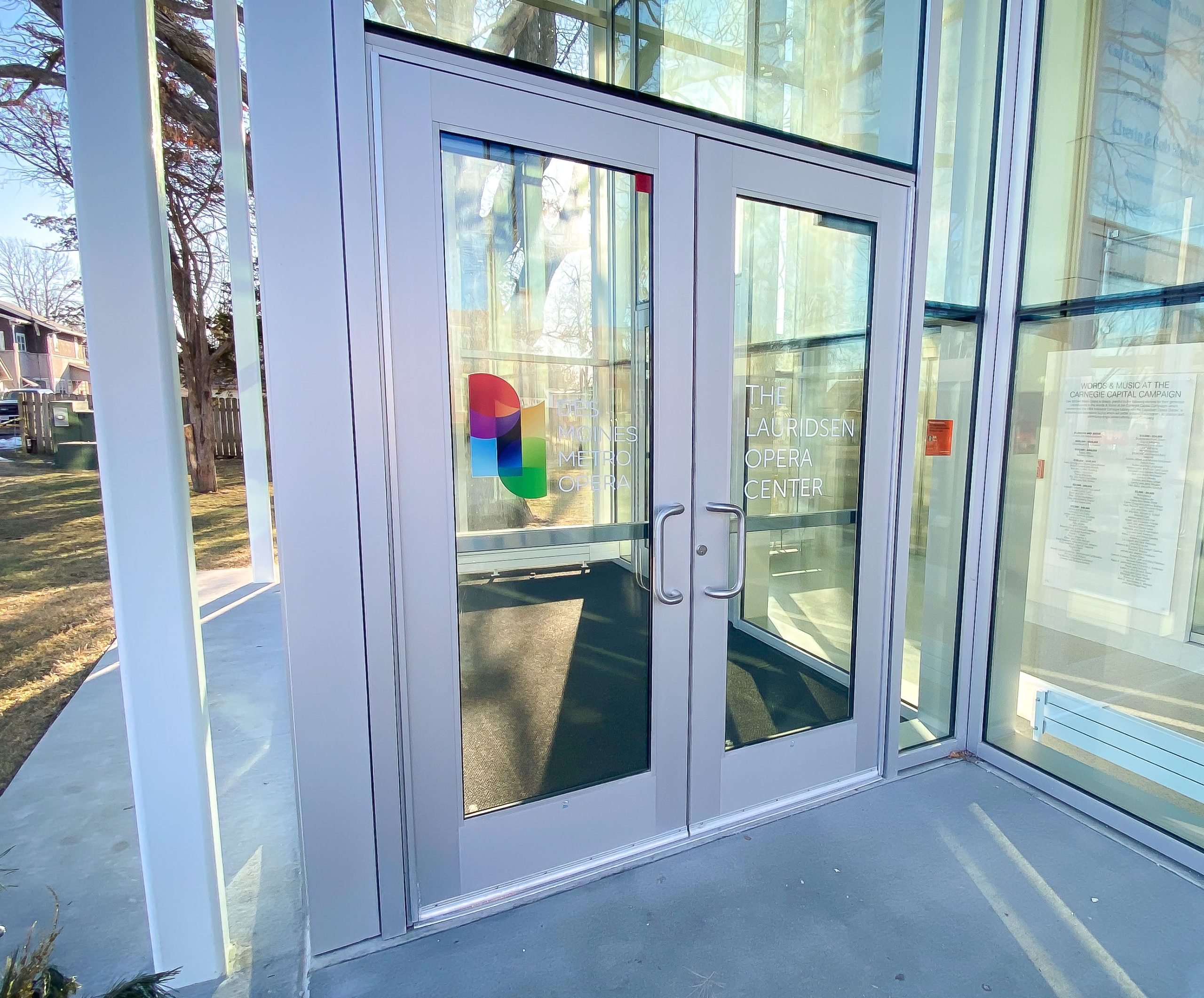 glass doors to the Lauridsen Opera Center