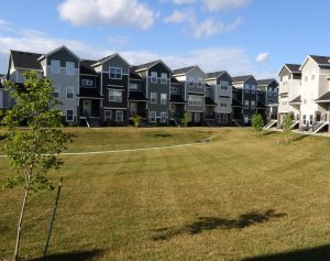 Rows of townhomes with vast greenspace