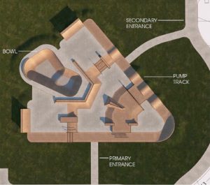 rendering of triangle shaped skate park