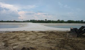 two lime storage lagoons